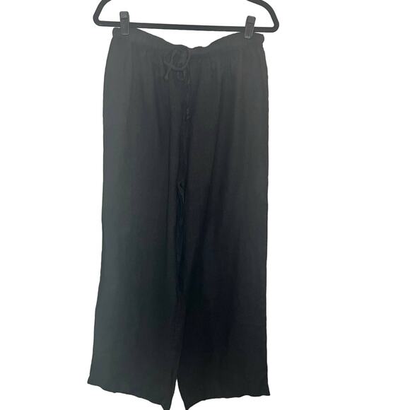 HOT COTTON 100% LINEN BLACK WIDE LEG PULL ON PANTS SIZE MEDIUM - Picture 1 of 5